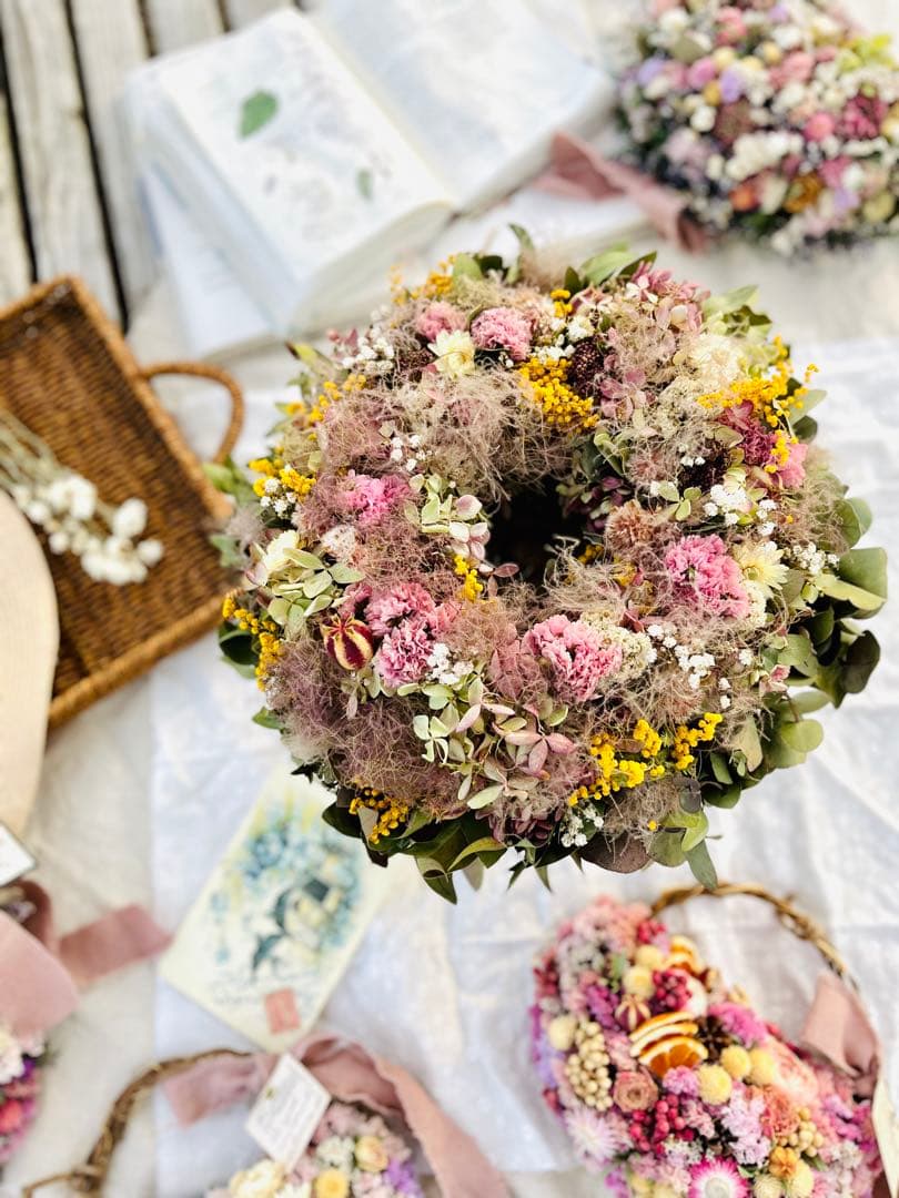 リース　ドライフラワー　ドライフラワーリース　スワッグ　ピンク　母の日　父の日