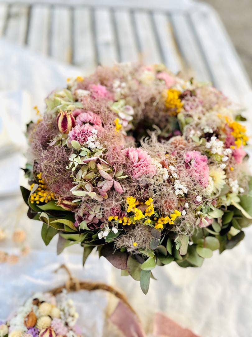 リース　ドライフラワー　ドライフラワーリース　スワッグ　ピンク　母の日　父の日