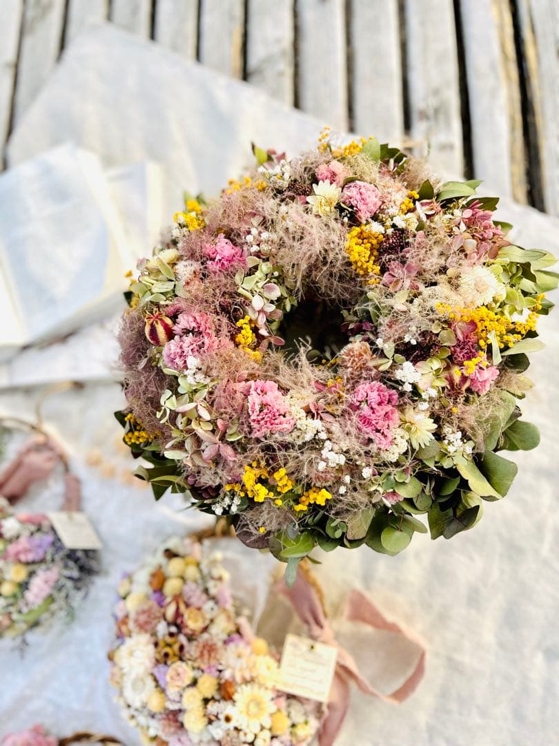 リース　ドライフラワー　ドライフラワーリース　スワッグ　ピンク　母の日　父の日