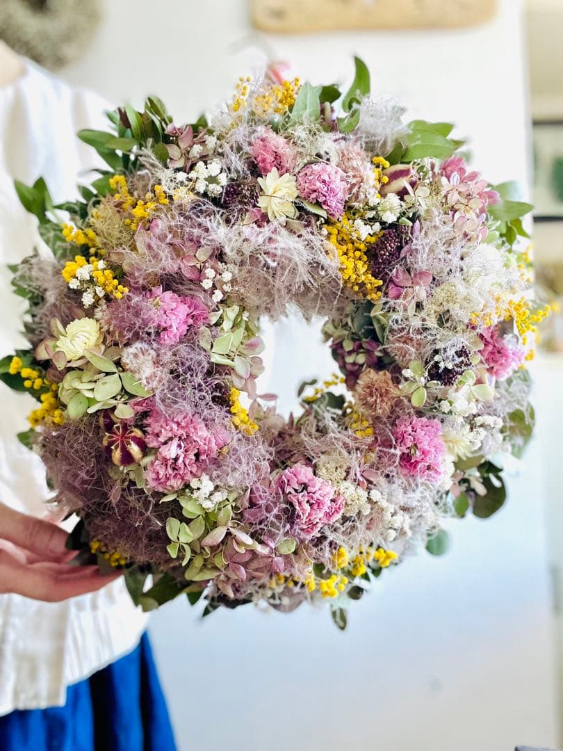 リース　ドライフラワー　ドライフラワーリース　スワッグ　ピンク　母の日　父の日