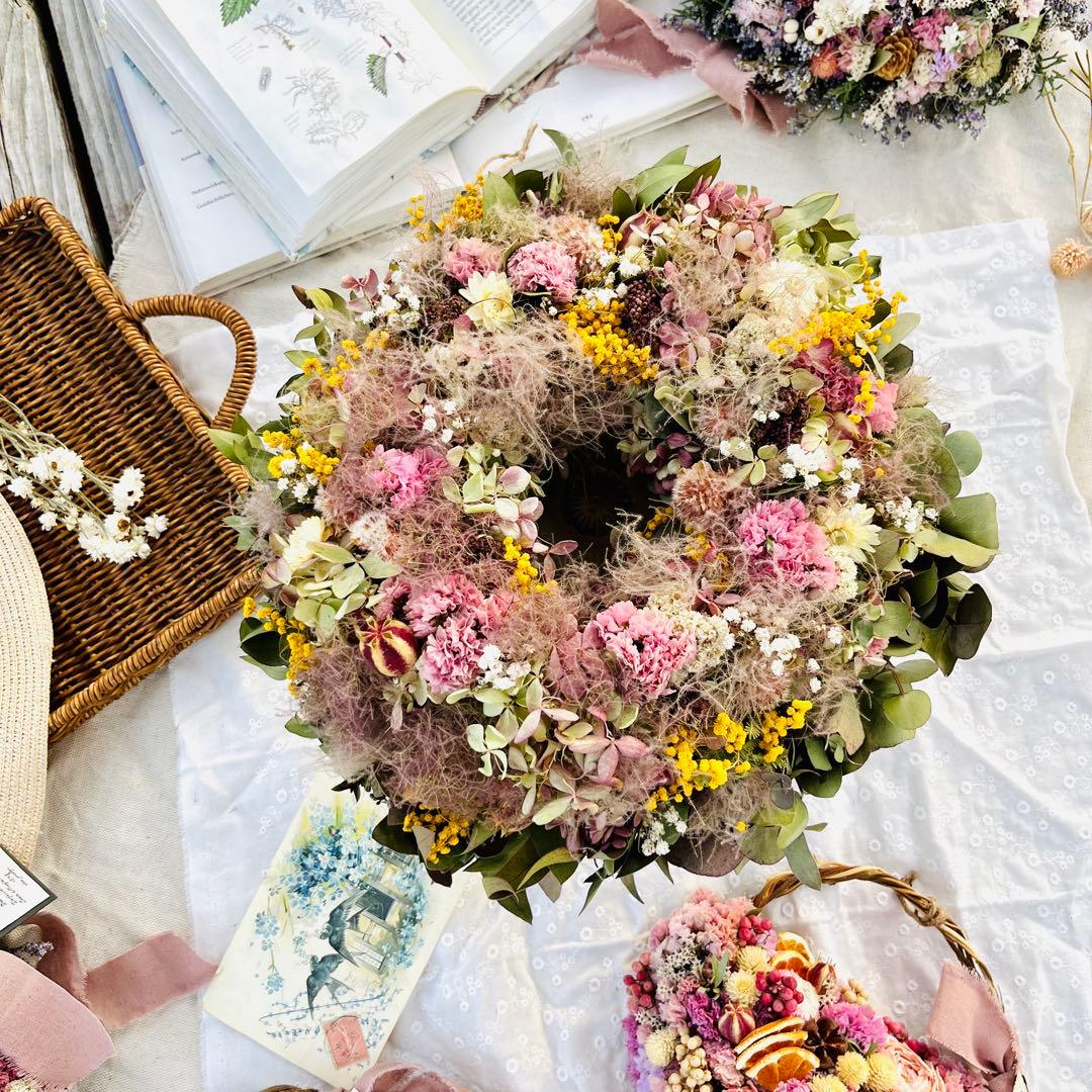 リース　ドライフラワー　ドライフラワーリース　スワッグ　ピンク　母の日　父の日