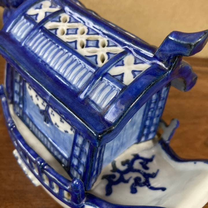 【新品未使用】九谷焼　8号香炉・染付屋形舟