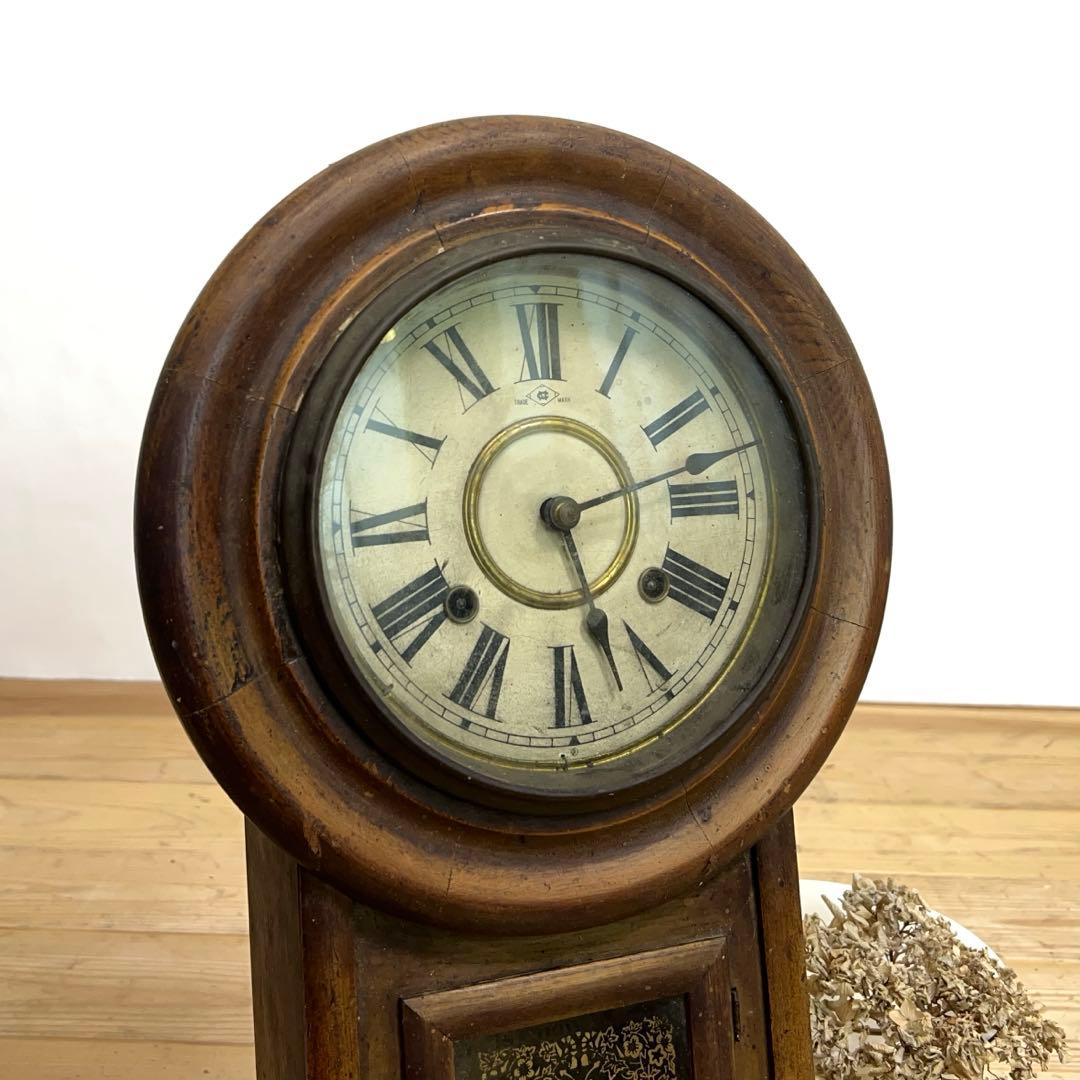 明治大正期　八角　振り子時計　木製　ゼンマイ式　2a057　古道具　アンティーク