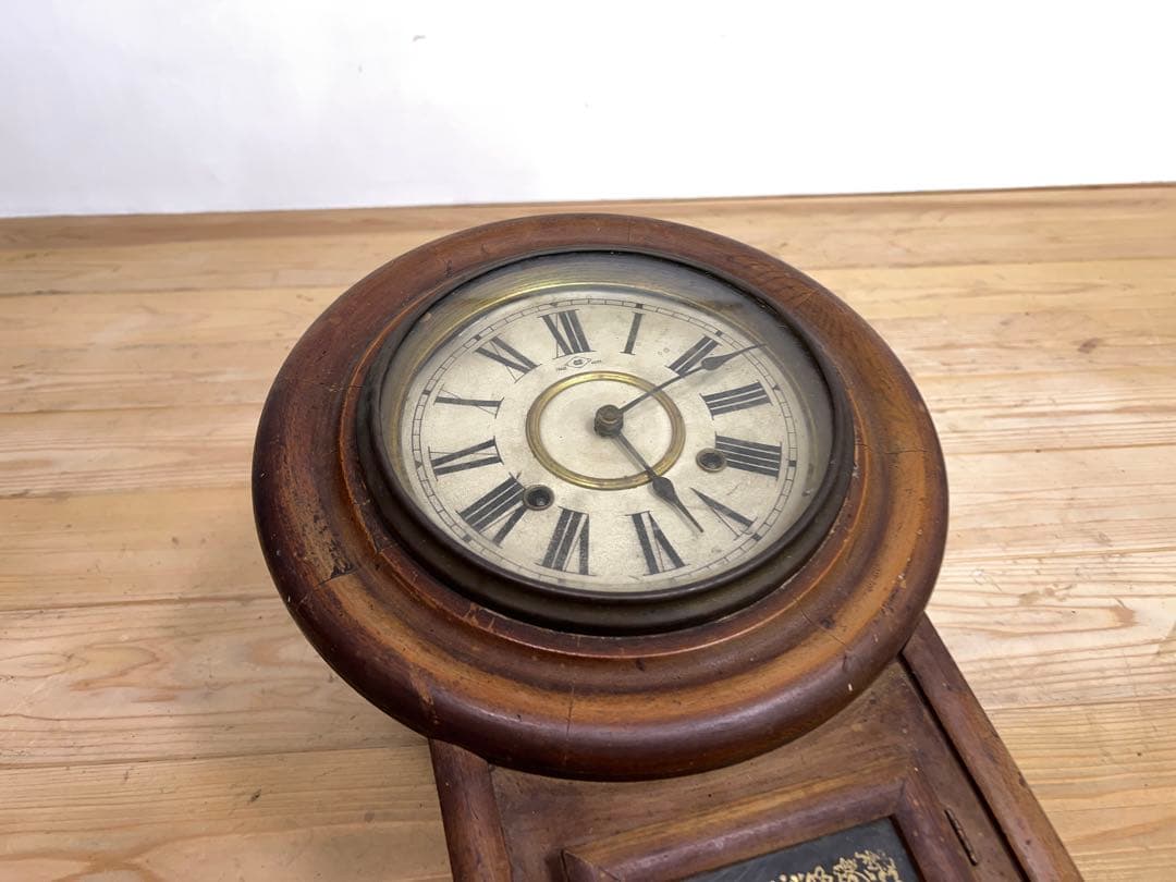 明治大正期　八角　振り子時計　木製　ゼンマイ式　2a057　古道具　アンティーク