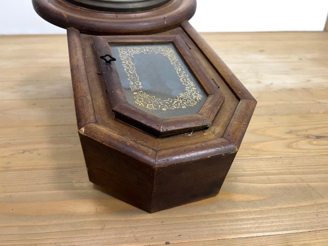 明治大正期　八角　振り子時計　木製　ゼンマイ式　2a057　古道具　アンティーク