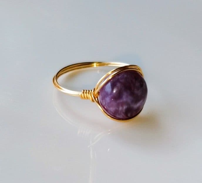 Kgf14 希少 宝石ルース ロシア産 チャロアイト プロング リング