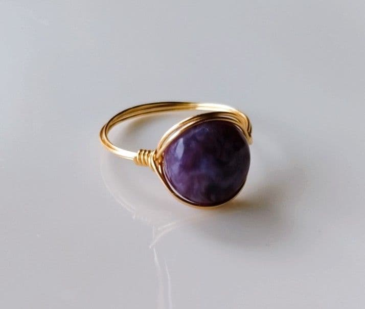 Kgf14 希少 宝石ルース ロシア産 チャロアイト プロング リング