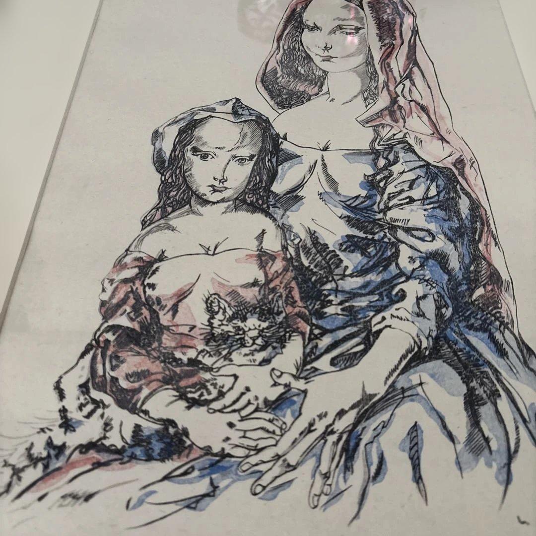 レオナール藤田　藤田嗣治　母子像 リトグラフ　猫　版画　飾り絵　額装品