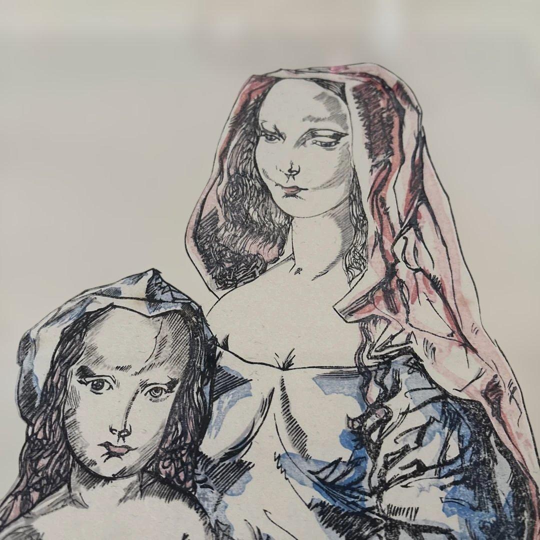 レオナール藤田　藤田嗣治　母子像 リトグラフ　猫　版画　飾り絵　額装品