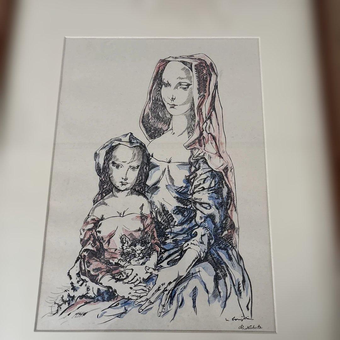 レオナール藤田　藤田嗣治　母子像 リトグラフ　猫　版画　飾り絵　額装品