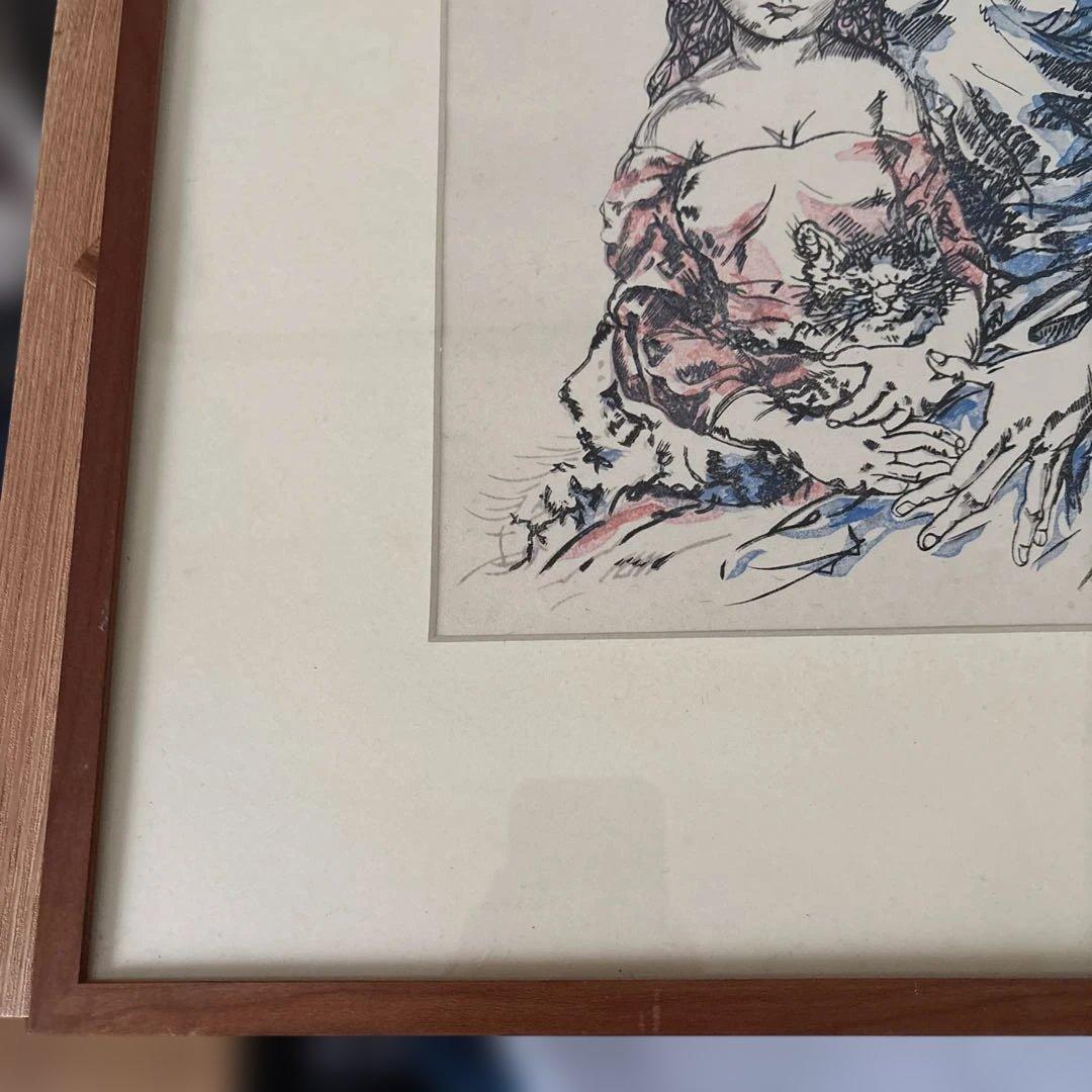 レオナール藤田　藤田嗣治　母子像 リトグラフ　猫　版画　飾り絵　額装品