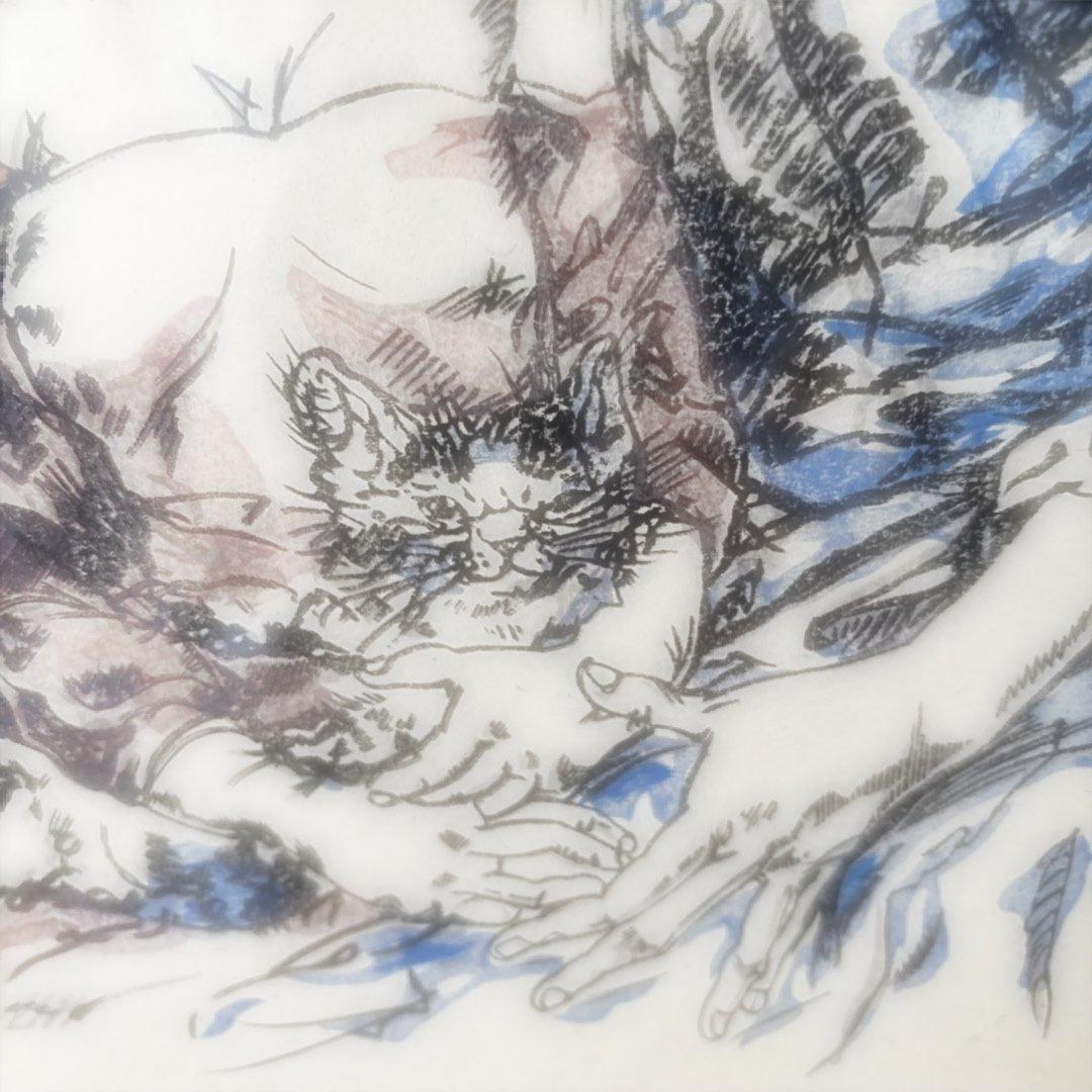 レオナール藤田　藤田嗣治　母子像 リトグラフ　猫　版画　飾り絵　額装品