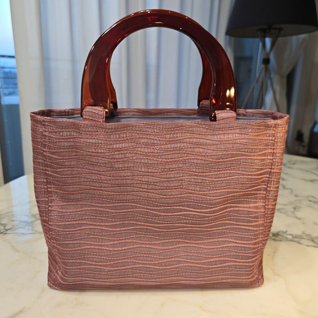 綴織り夏帯リメイク　持ち手樹脂バッグ㊼