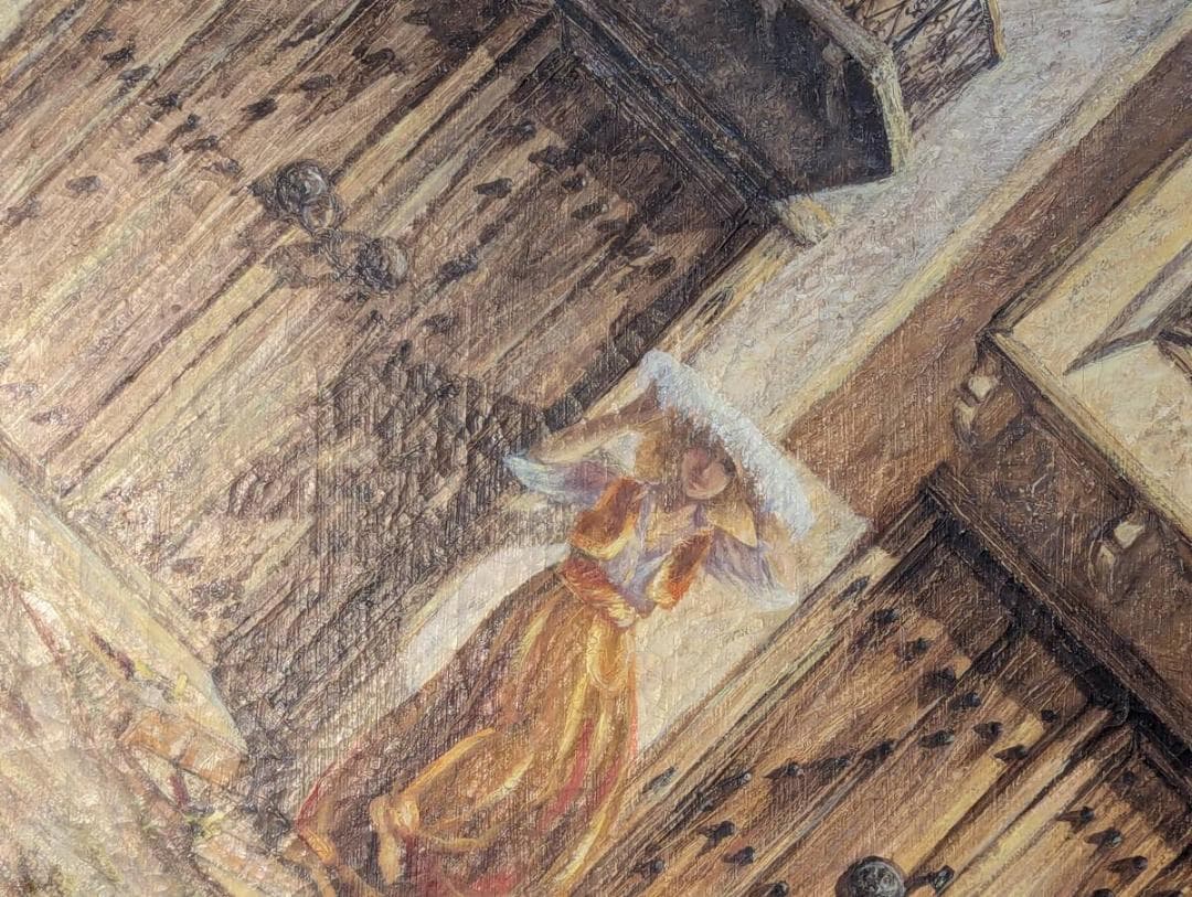 【真作】絵画　油彩　古都の門前　時を纏う女性　麗しき一瞬　過ぎゆく時　Y127