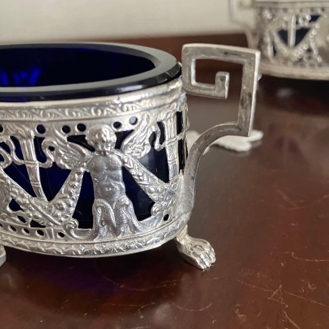 ドイツ　ハナウ　純銀アンティーク　ソルトセラーペア