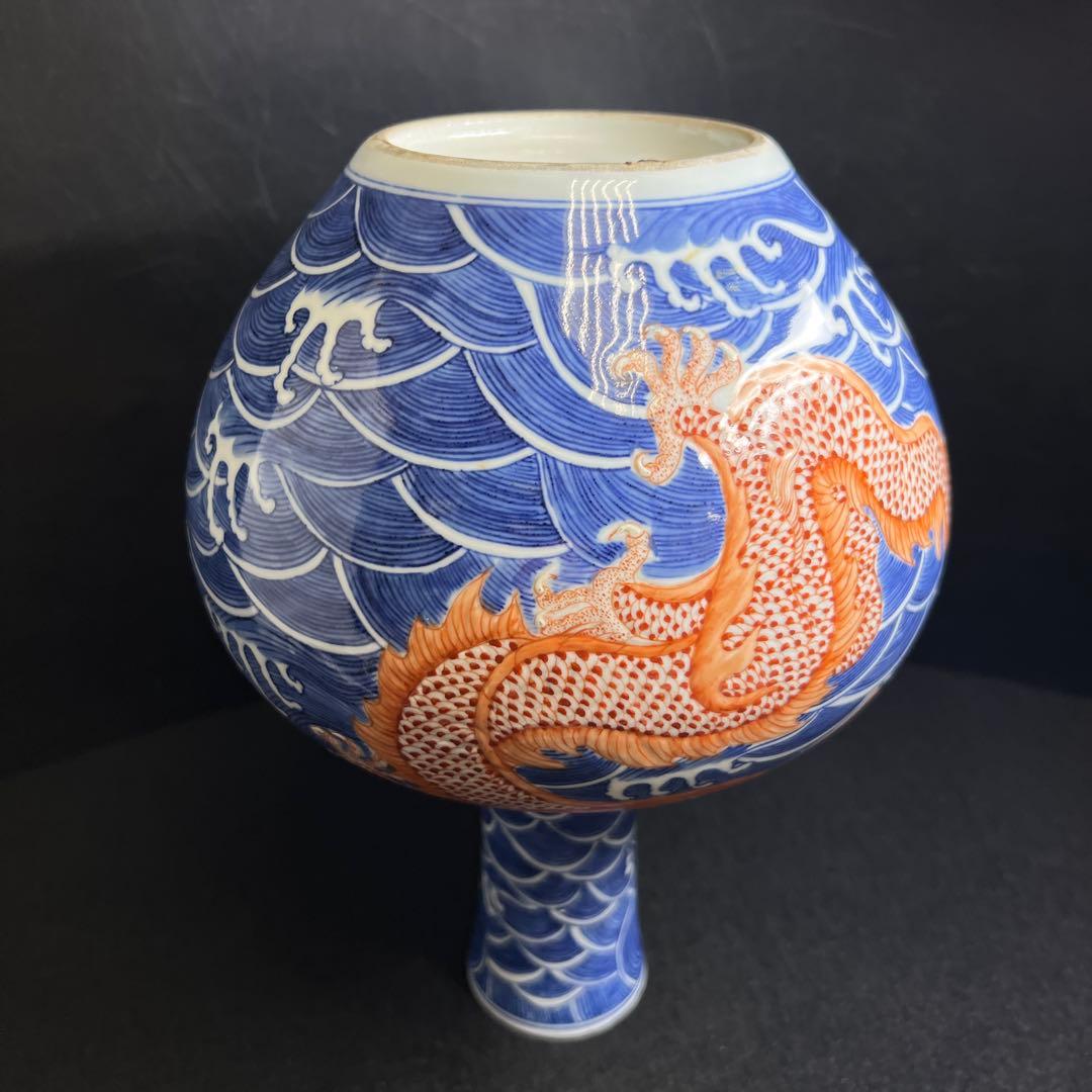 中国美術　大清乾隆年製　粉彩龍図花瓶　高さ約28.5㎝　東Y8-0403☆2F