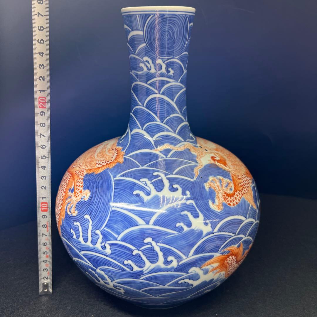 中国美術　大清乾隆年製　粉彩龍図花瓶　高さ約28.5㎝　東Y8-0403☆2F