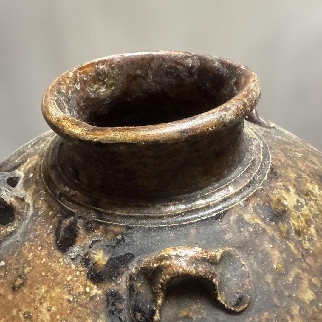 六古窯桃山江戸前期４耳付古常滑焼古伊賀の壺　古い物にご理解の方に
