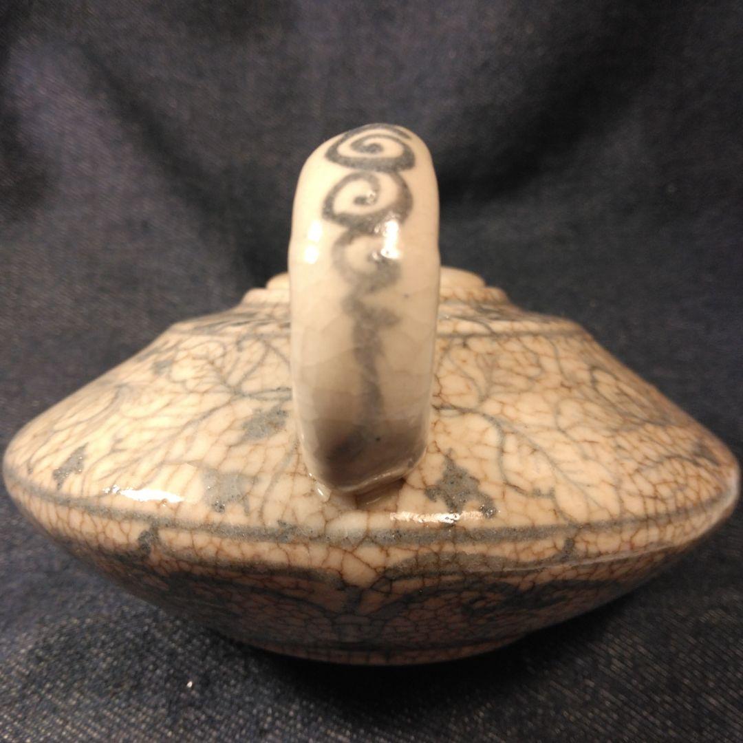 古い陶器急須 花柄 ひび割れ釉薬　中国　煎茶　骨董　古玩