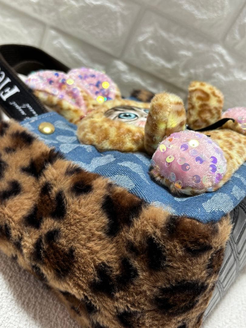 ト*助様 コヤンイサムチョン　ミニファートートバッグ　ヒョウ柄デニム　うさちゃん