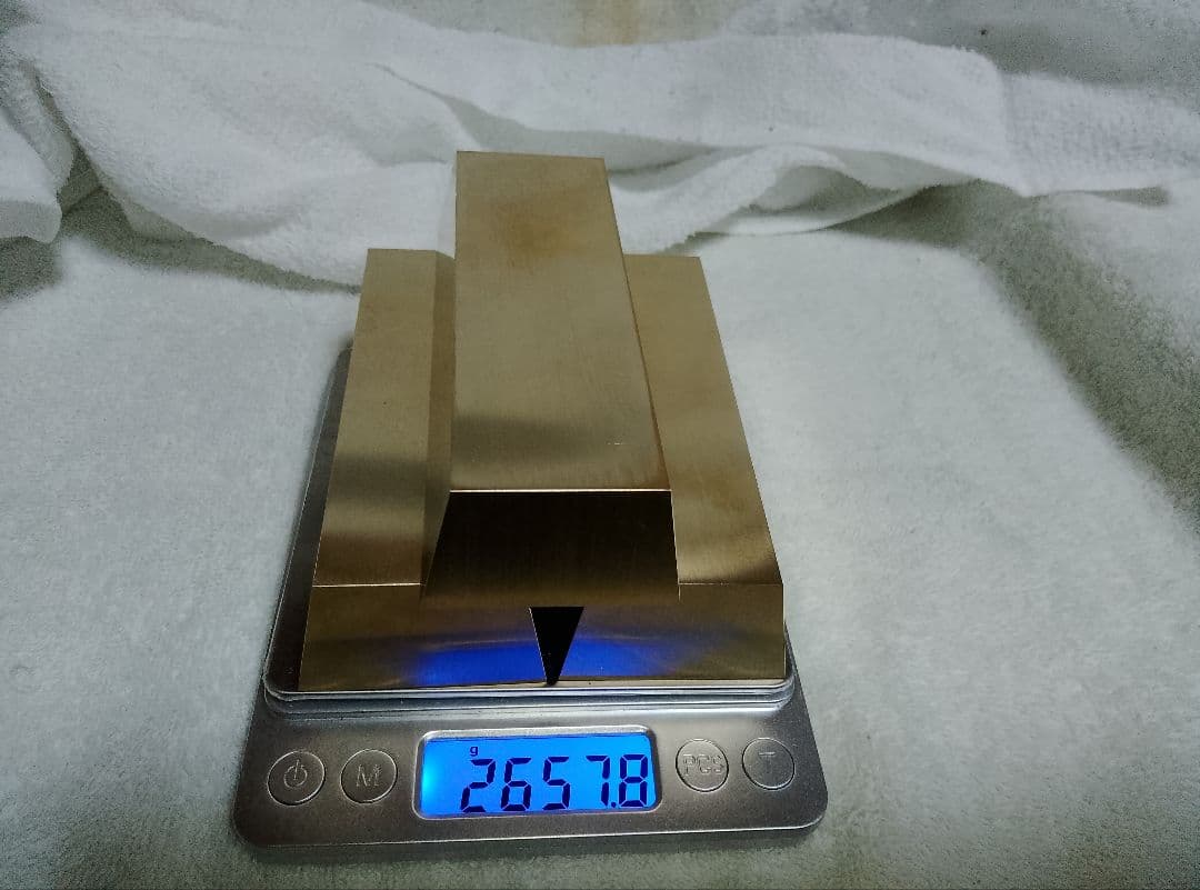 真鍮製台形型インゴット６面サンドペーパー１０００番仕上げ　３本セット　IG−２