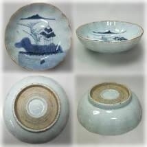 伊万里 楼閣山水図 なます皿 7枚 染付 輪花 骨董品(江戸後期～明治期)