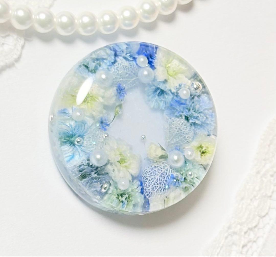 763可憐な♡レジンヘアゴム 青系のお花とパールぎっしりリース