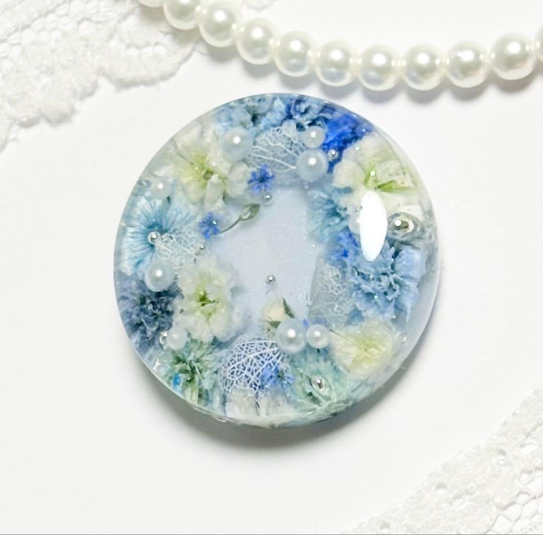 763可憐な♡レジンヘアゴム 青系のお花とパールぎっしりリース