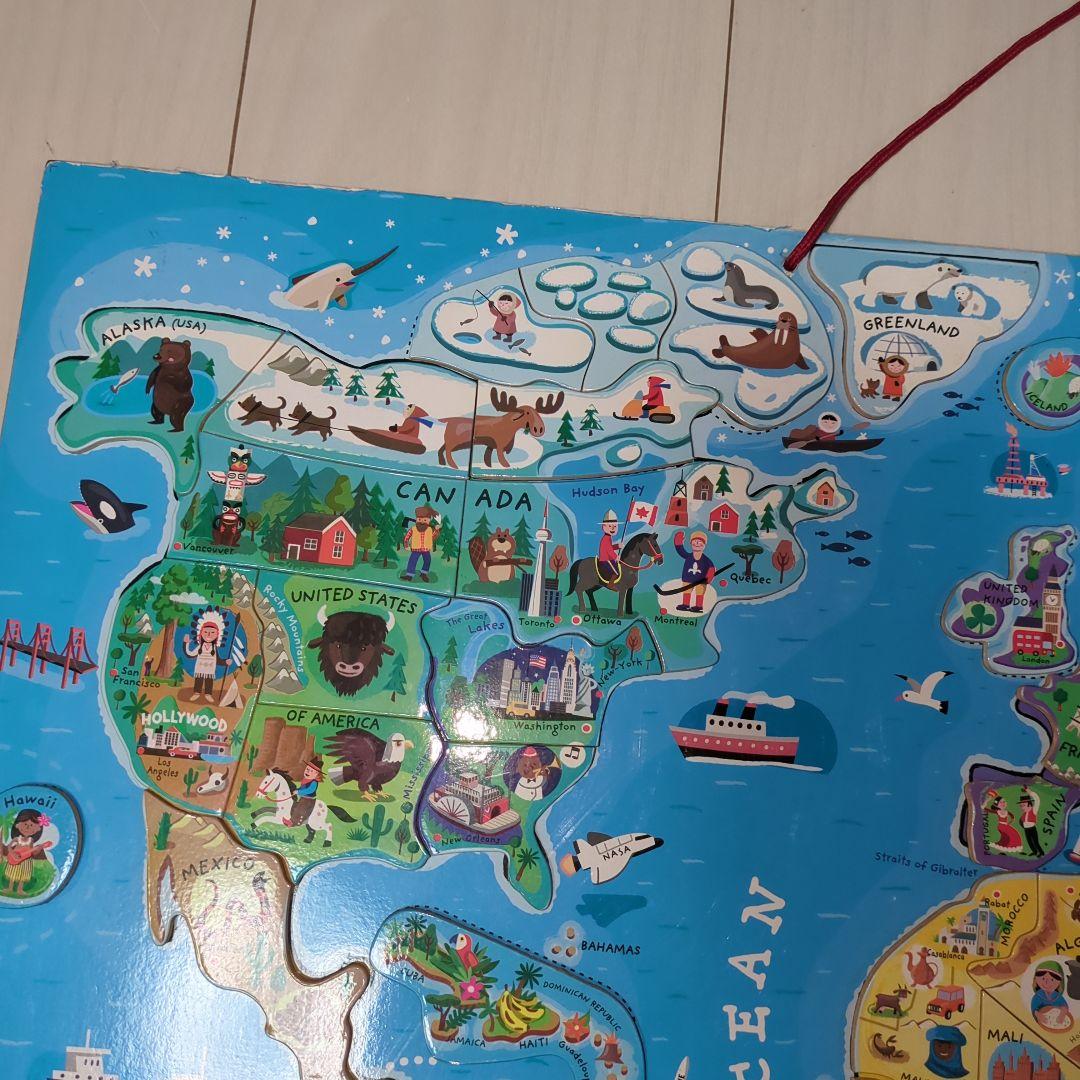 ジャノー　マグネット式　木製　世界地図　ジグソーパズル　ワールドマップ