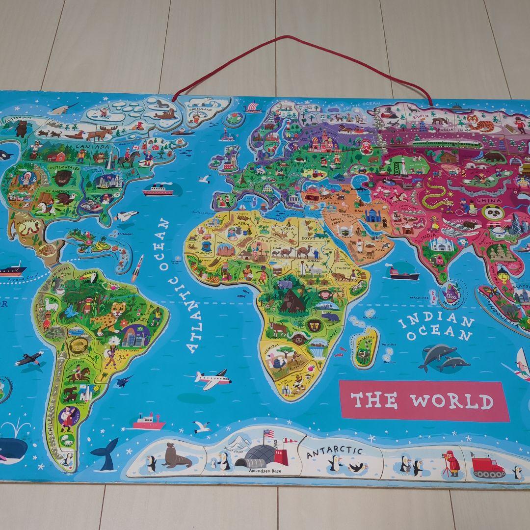 ジャノー　マグネット式　木製　世界地図　ジグソーパズル　ワールドマップ