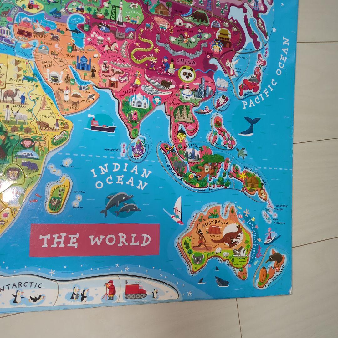 ジャノー　マグネット式　木製　世界地図　ジグソーパズル　ワールドマップ