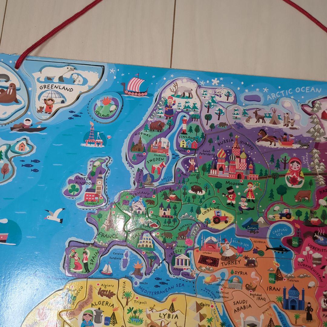 ジャノー　マグネット式　木製　世界地図　ジグソーパズル　ワールドマップ
