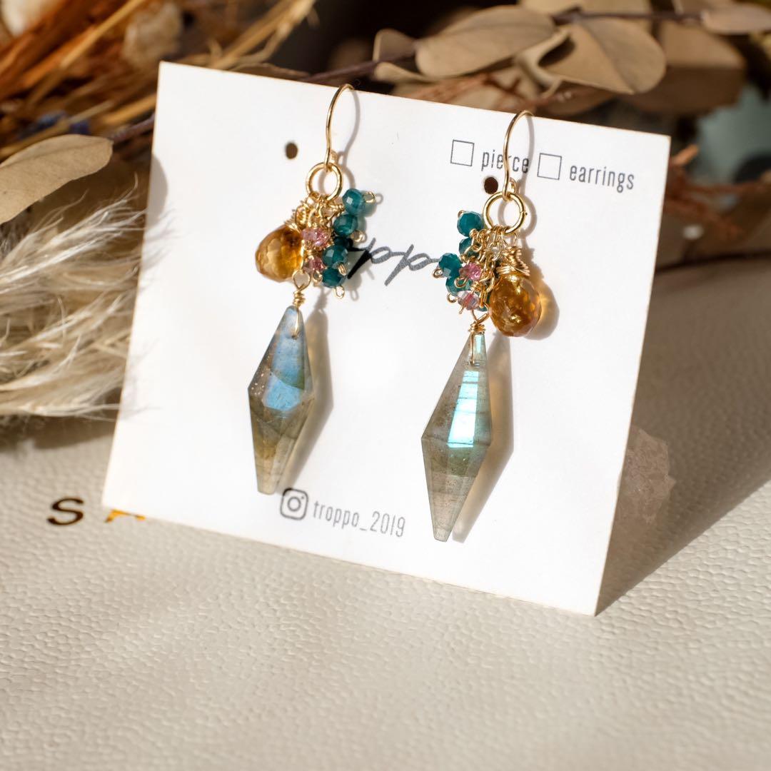 14kgfラブラドライト・オレンジシトリンピアス/イヤリング