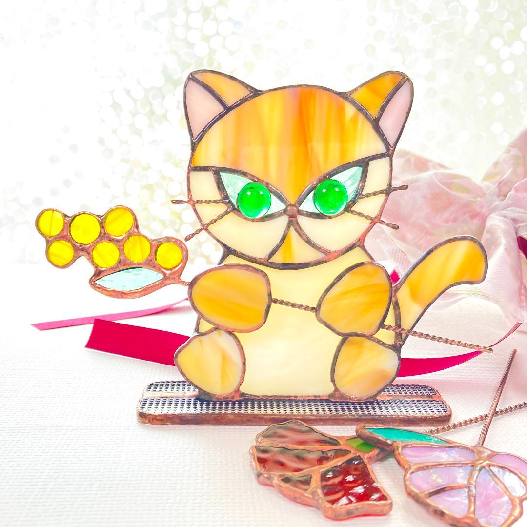 ステンドグラス 猫 メッセージフラワー