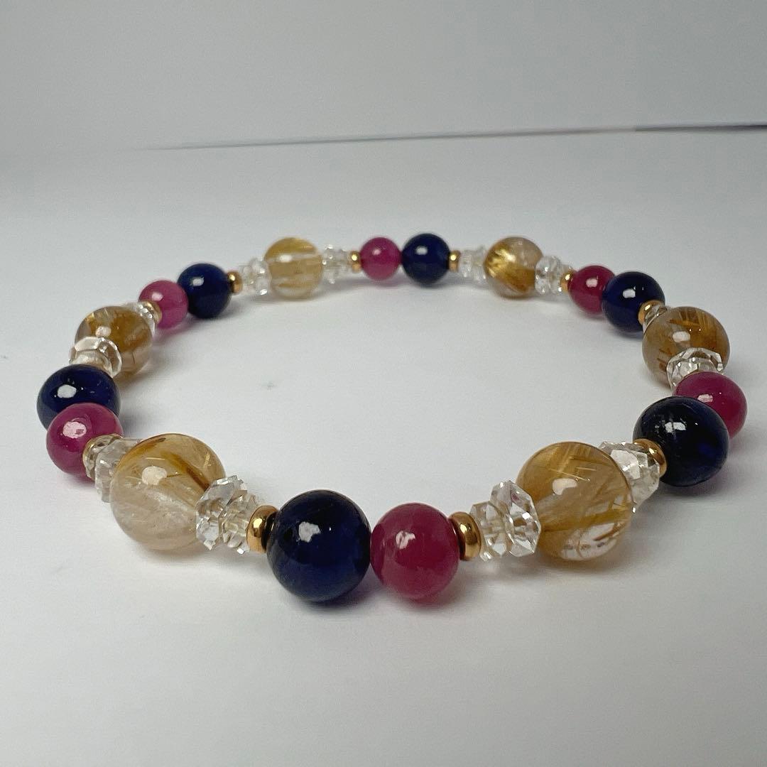 カラフル天然石ブレスレット ルチル ピンク ブルー デザイン[袋付]