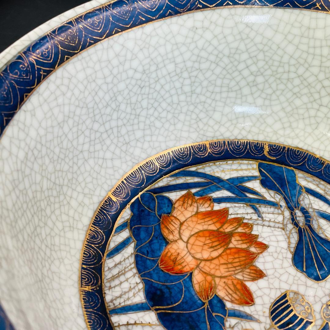 古伊万里 色絵金彩 唐草文 蓮花鳥図 深鉢 明治時代 上手物 R8SB64