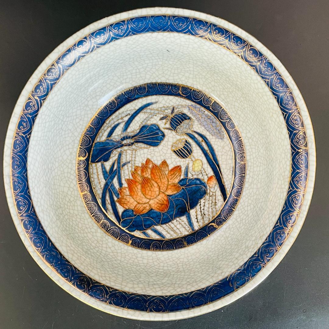 古伊万里 色絵金彩 唐草文 蓮花鳥図 深鉢 明治時代 上手物 R8SB64