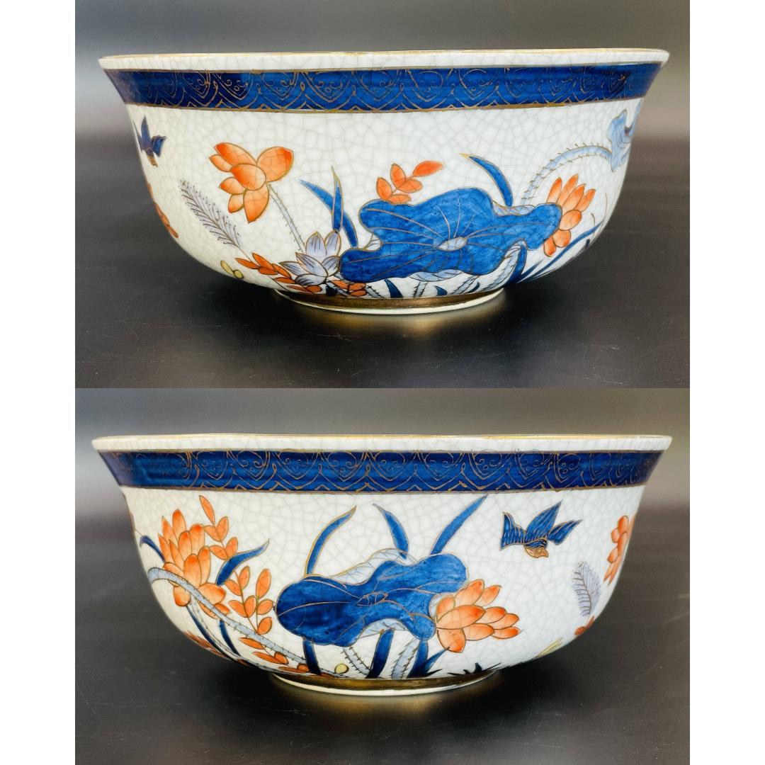 古伊万里 色絵金彩 唐草文 蓮花鳥図 深鉢 明治時代 上手物 R8SB64