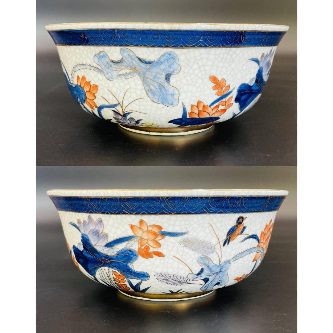 古伊万里 色絵金彩 唐草文 蓮花鳥図 深鉢 明治時代 上手物 R8SB64