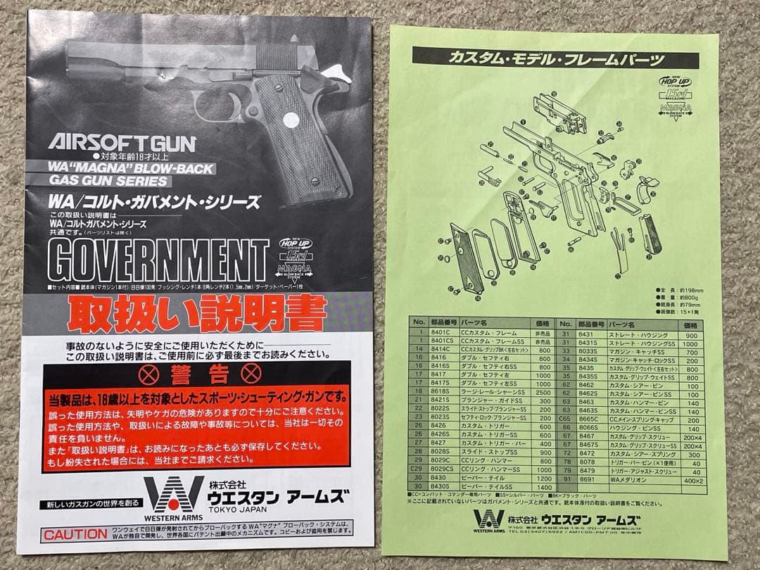 ウエスタンアームズ製　WA コルトガバメント