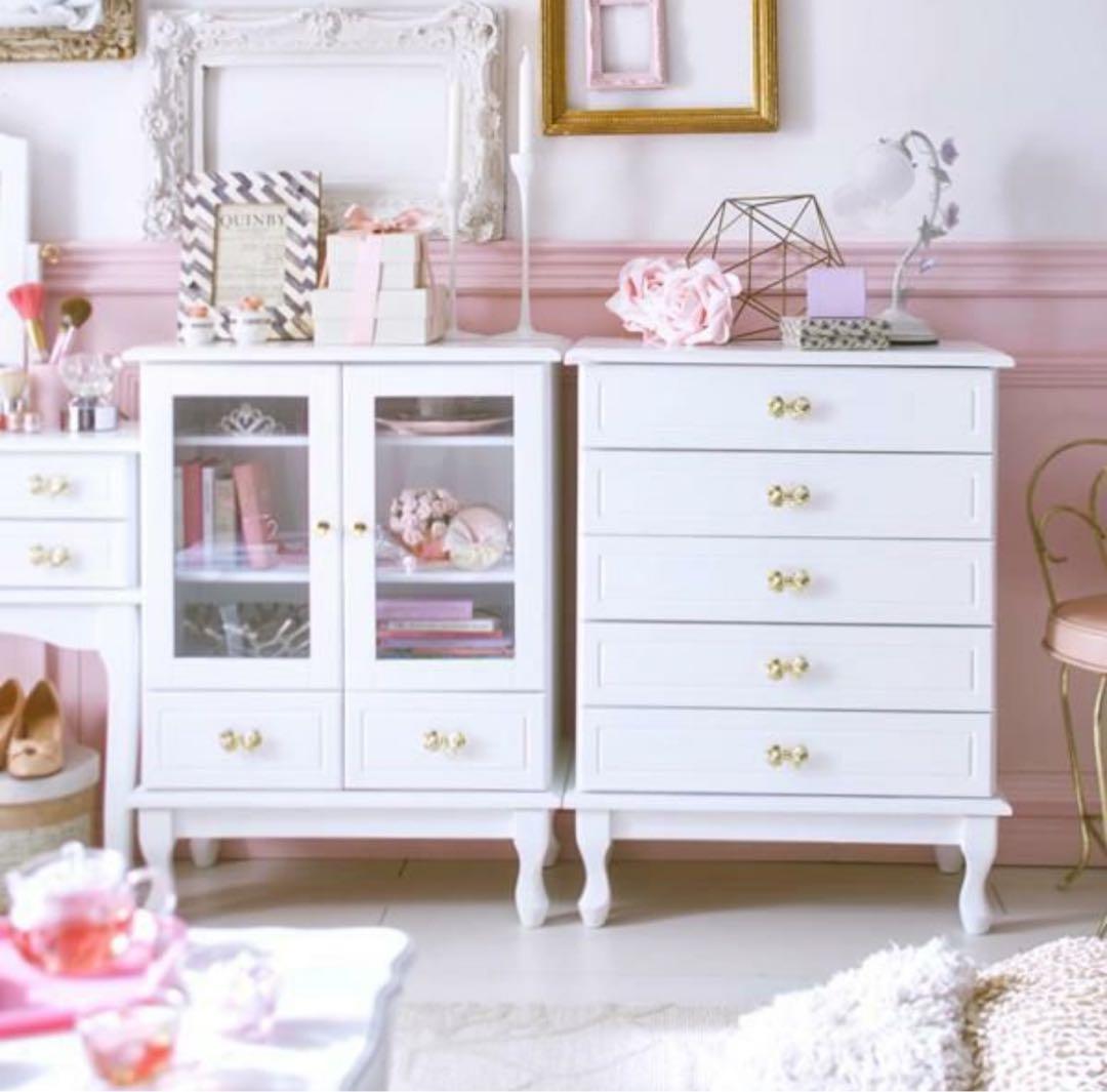 5段チェスト ロマンティックプリンセス リボンモチーフ 猫脚 姫系家具