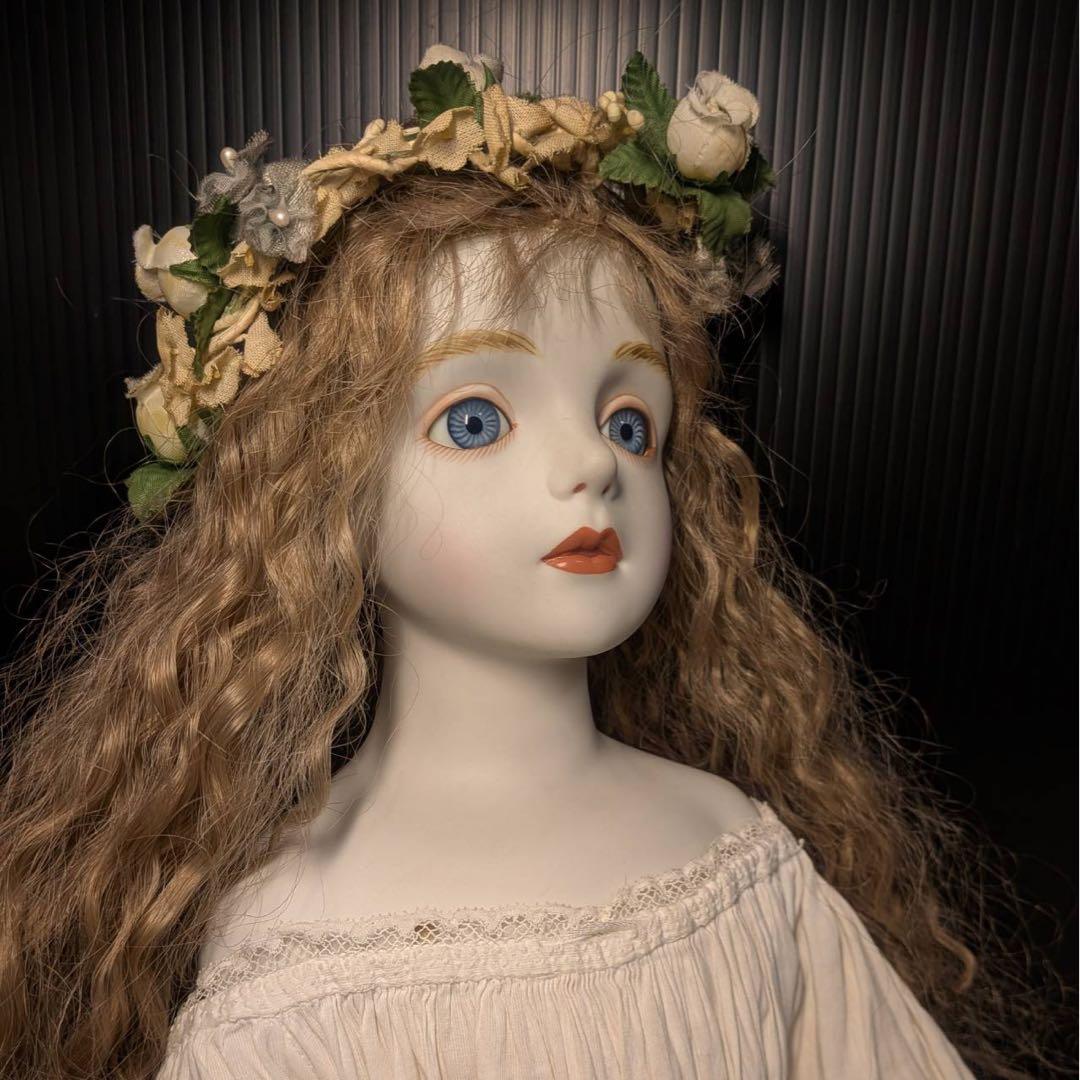 若月まり子 ビスクドール 大型 65cm 陶器 青い瞳 ロングドレス まりこ 白