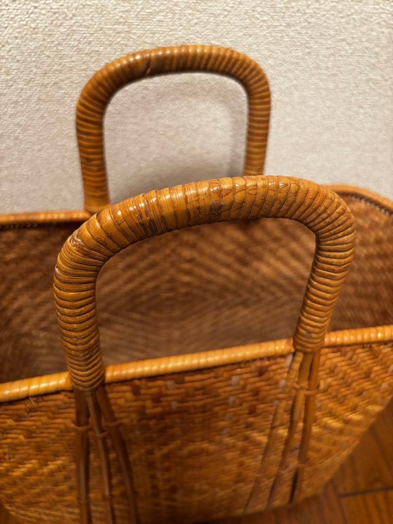 【美品】伝統工芸 竹編み 籠バッグ 手提げ かご 飴色