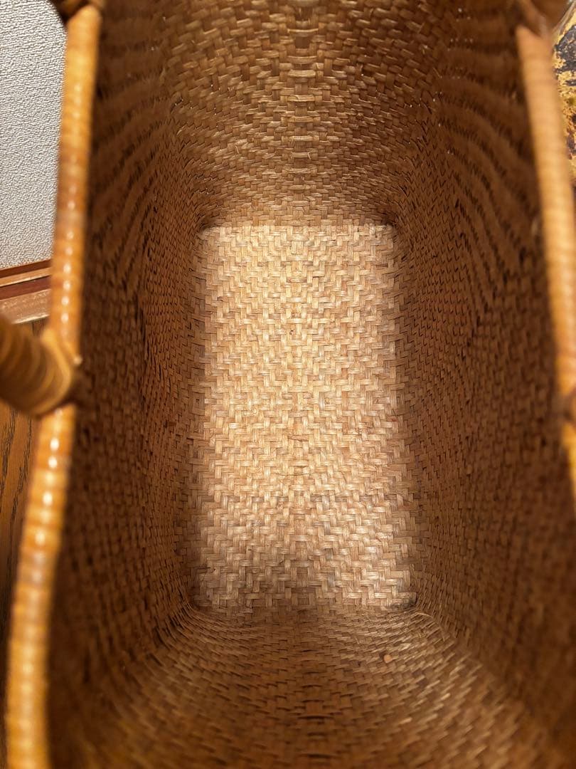 【美品】伝統工芸 竹編み 籠バッグ 手提げ かご 飴色