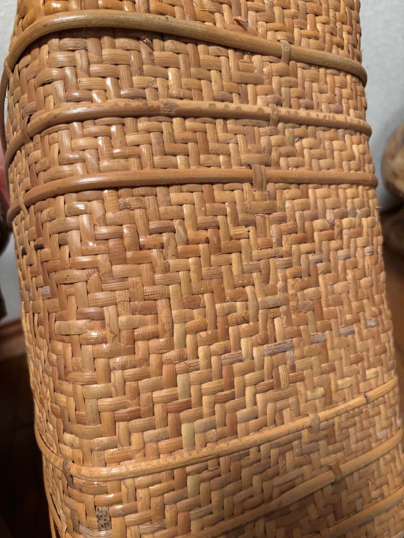 【美品】伝統工芸 竹編み 籠バッグ 手提げ かご 飴色