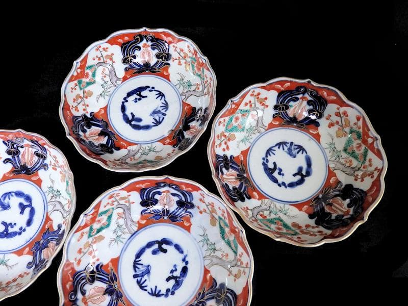 古伊万里　色絵　松竹梅の図　膾皿　５枚　3162AS-CGf