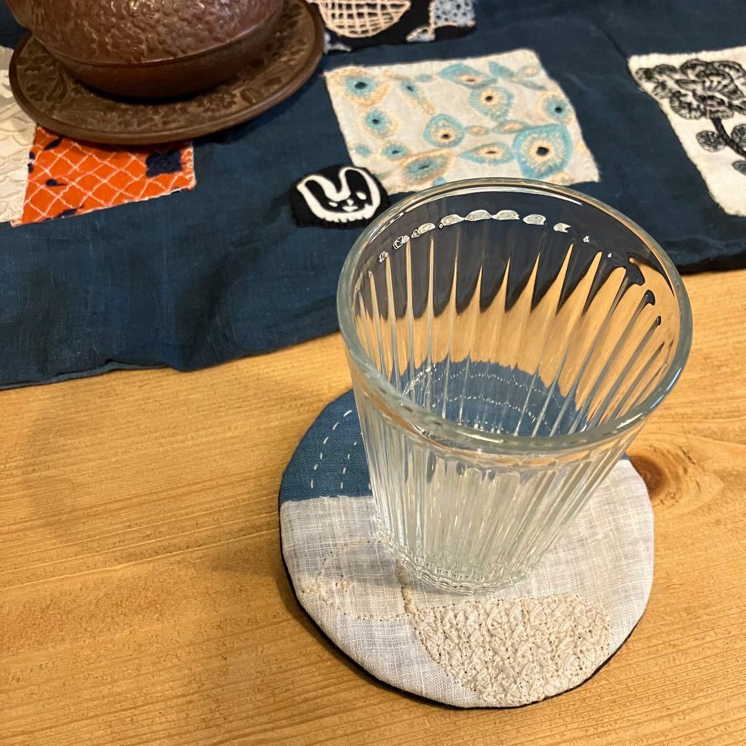 ミナペルホネン × 古布 藍染 刺し子 ⚮̈ コースター　plover カワ♡②