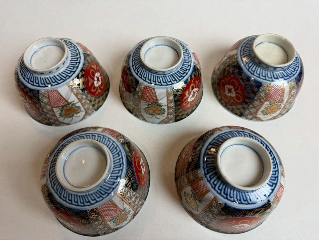 有田焼き　古伊万里　赤茶碗　色絵　5つ　NO.01