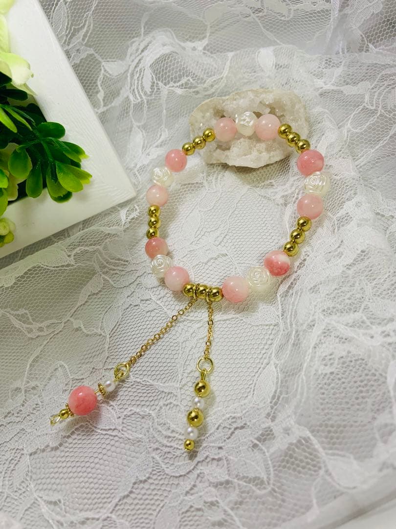 天然石翡翠ピンク♡ピアス＆ブレスレット