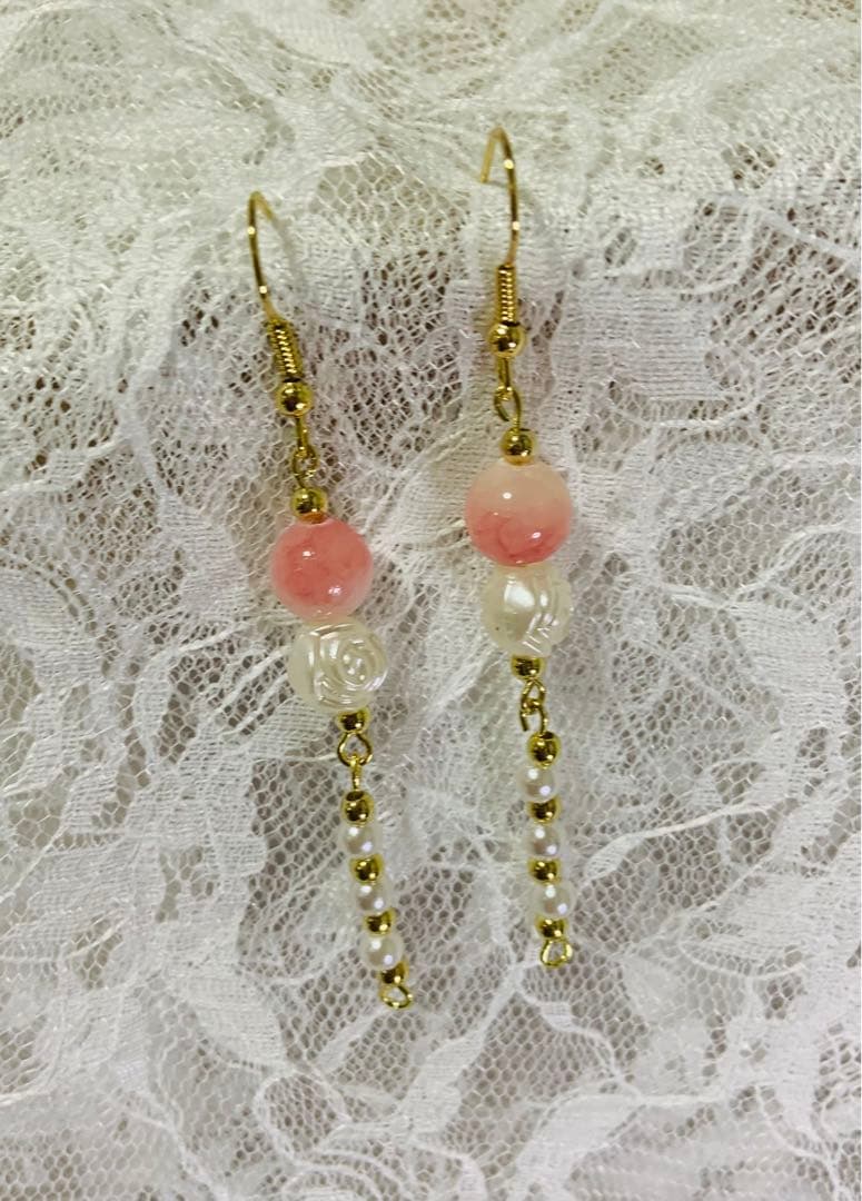 天然石翡翠ピンク♡ピアス＆ブレスレット